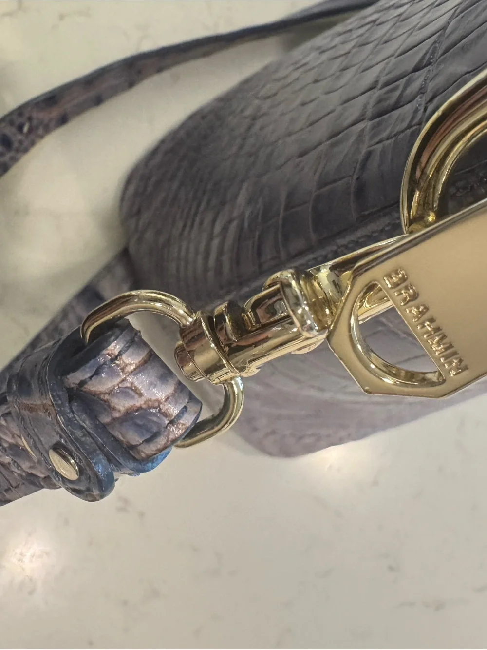 Brahmin Lavender Croc-Embossed Satchel with Removable Strap